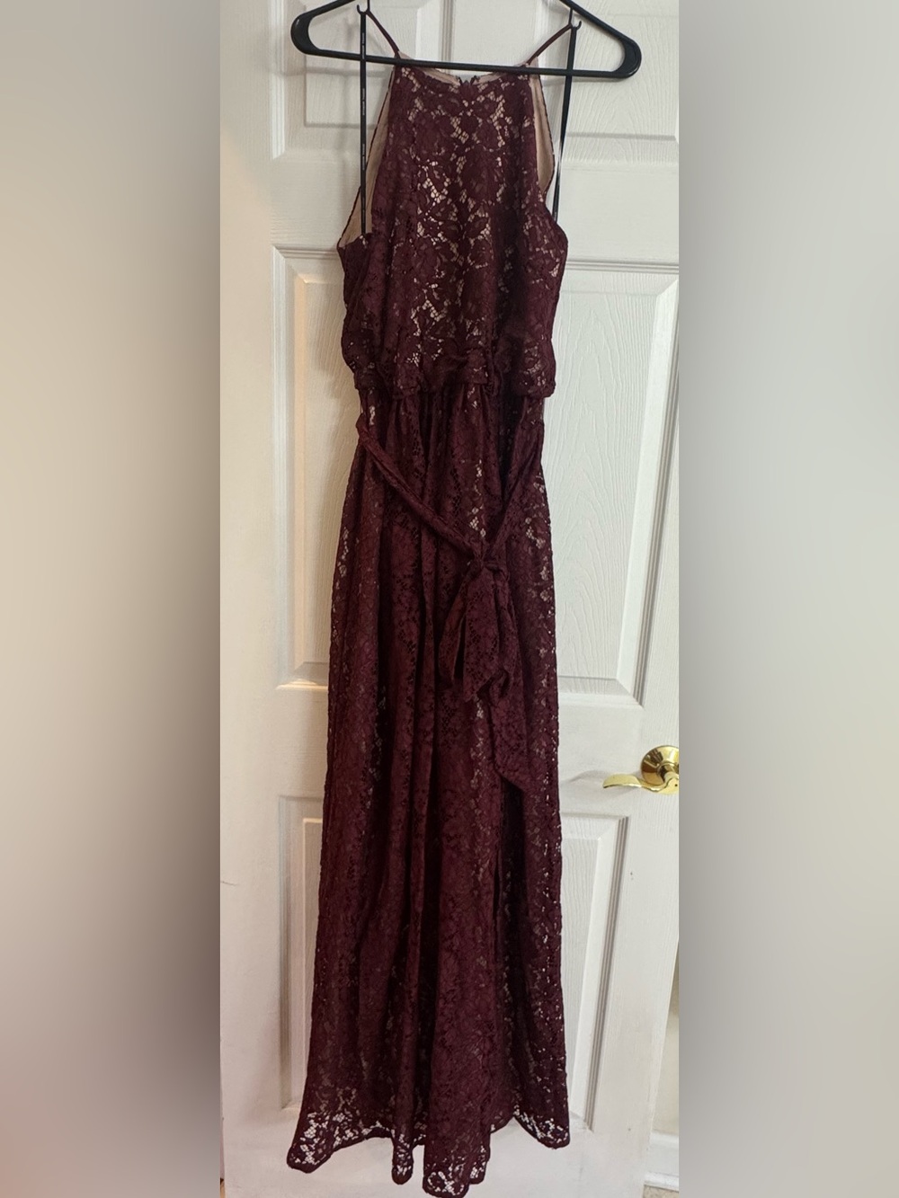 Donna Morgan Burgundy Lace Halter Maxi Dress